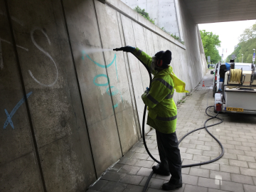 Foto CSU RV Gevelreiniging Schoonmaakmedewerker Onderhoud buiten Graffiti Landscape